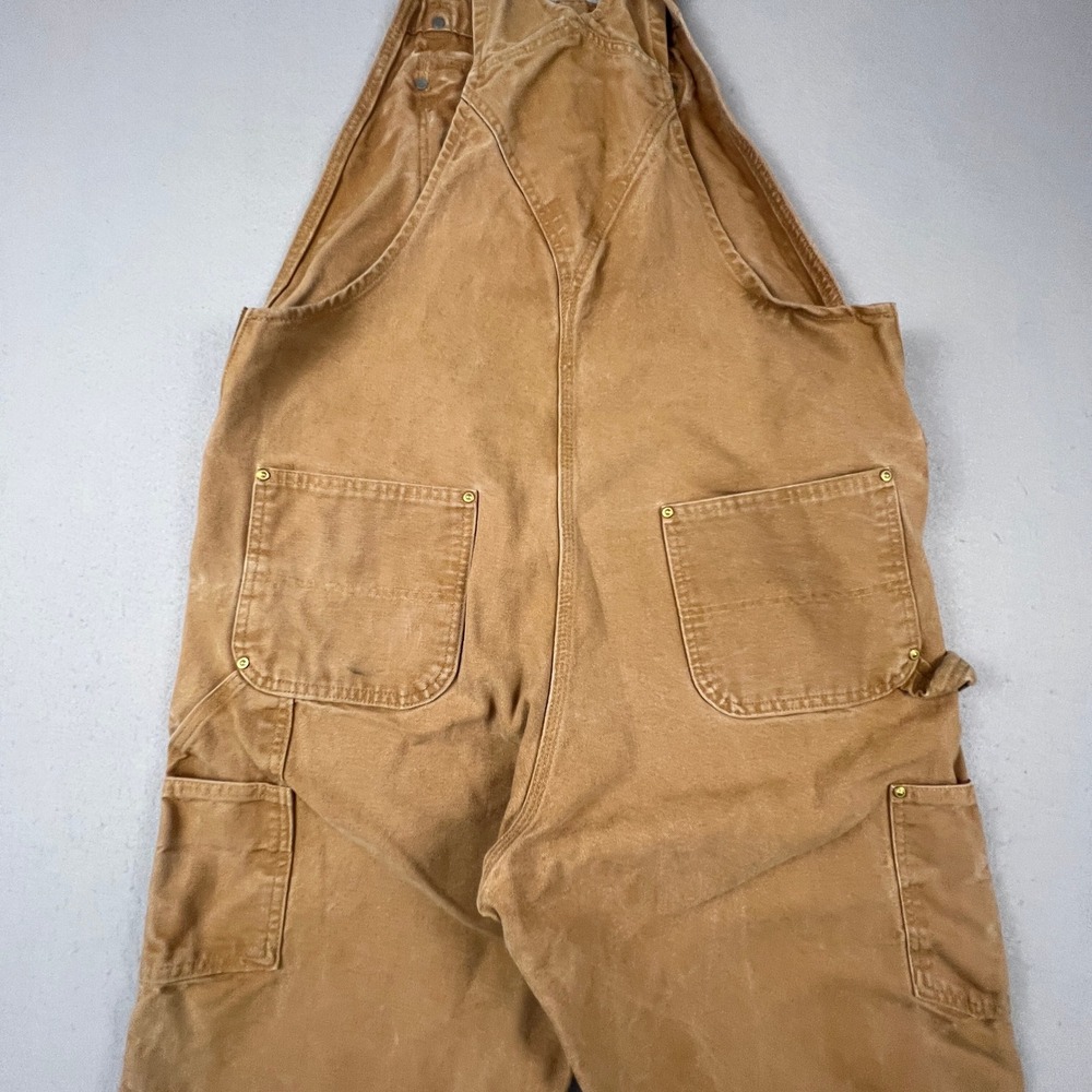 Carhartt Overalls Mens 38x32 Brown Duck Canvas Relaxed Fit R01-M Workwear Bibs - Picture 15 of 16